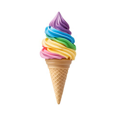 Colorful ice cream cone with vibrant swirls of purple, blue, green, yellow, and pink