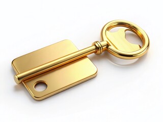 Golden Key with Blank Label - Aerial Drone Shot, Isolated White Background - Perfect for Branding & Design