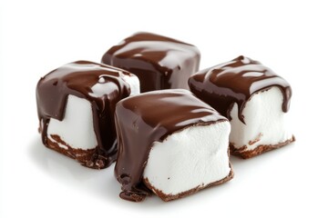 Delightful chocolate-coated marshmallow treats arranged neatly on a white background isolated on transparent background