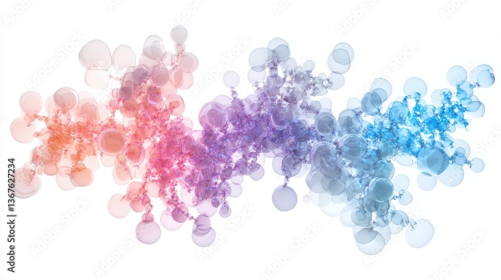 Poster abstract depiction of colorful bubbles linked together across the frame