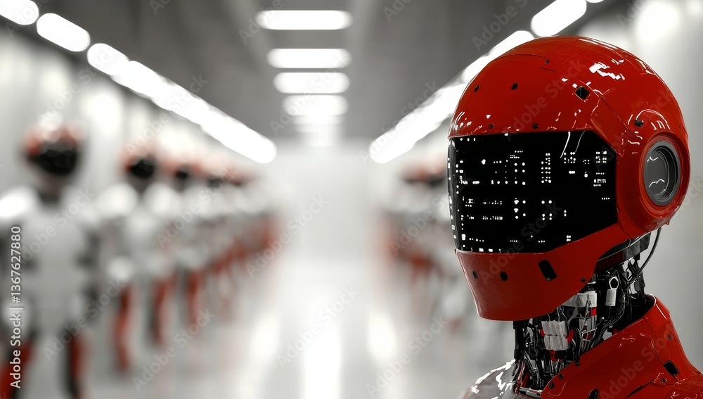 Aufkleber as sky-fi robots, the three red android robots are ready to embark on active pursuits