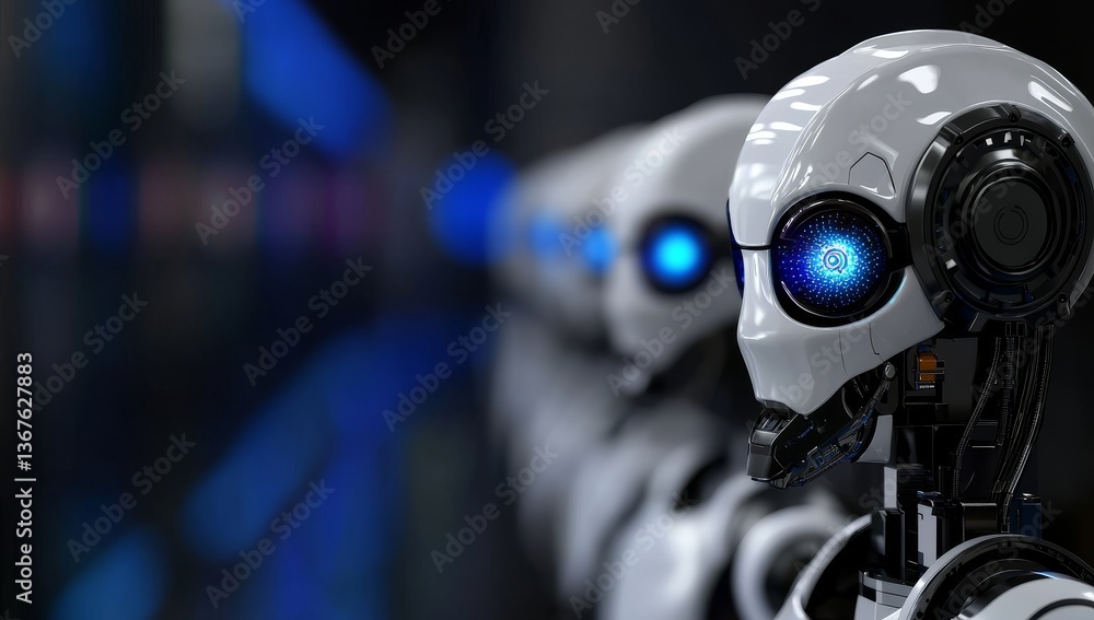 Poster the robots in question are android, and they consist of three blue ones that are also known as sky-f