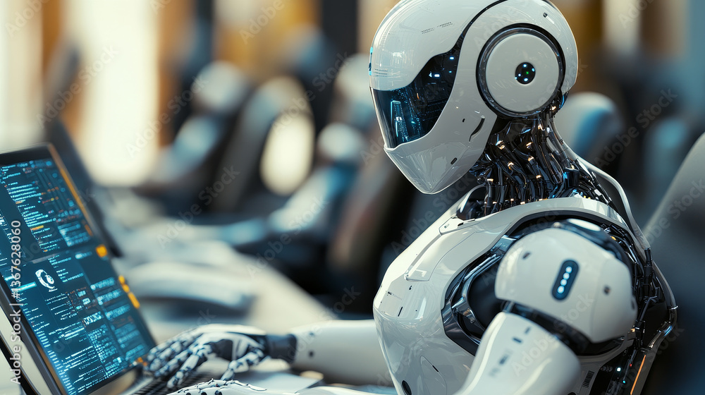 Poster isometric science teacher bot concept. artificial intelligence, knowledge expertise intelligence lea