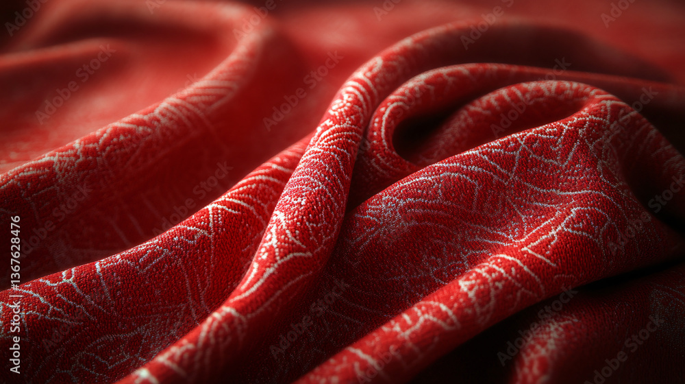 Poster striking red fabric featuring a unique pattern that adds a vibrant touch to any design project or fa