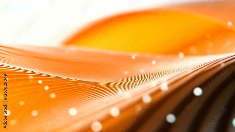 Poster a crystal-clear fingerprint pattern in vibrant orange, filled with holographic lines and animated da