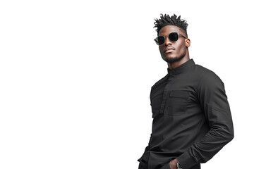 Obraz premium Stylischer Mann mit Sonnenbrille in schwarzer Kleidung PNG mit transparentem Hintergrund