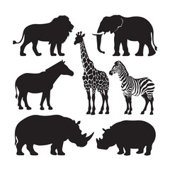 Animal silhouette collection. Set of black animal silhouette. Animal icons. Mammal, fish, insects, birds, reptiles silhouette collection. Wild, domestic animals icons