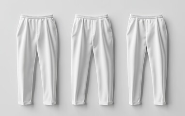 White pants mockup, three variations, studio shot