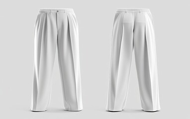 White Pleated Wide-Leg Pants Mockup