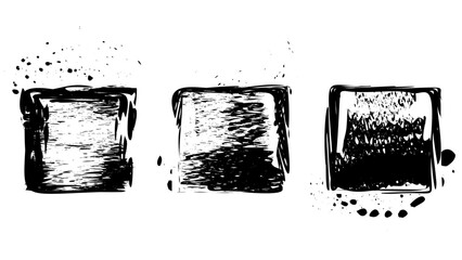 Set Grunge graffiti stencil frames with spray paint borders. Black vector rectangles and squares. 