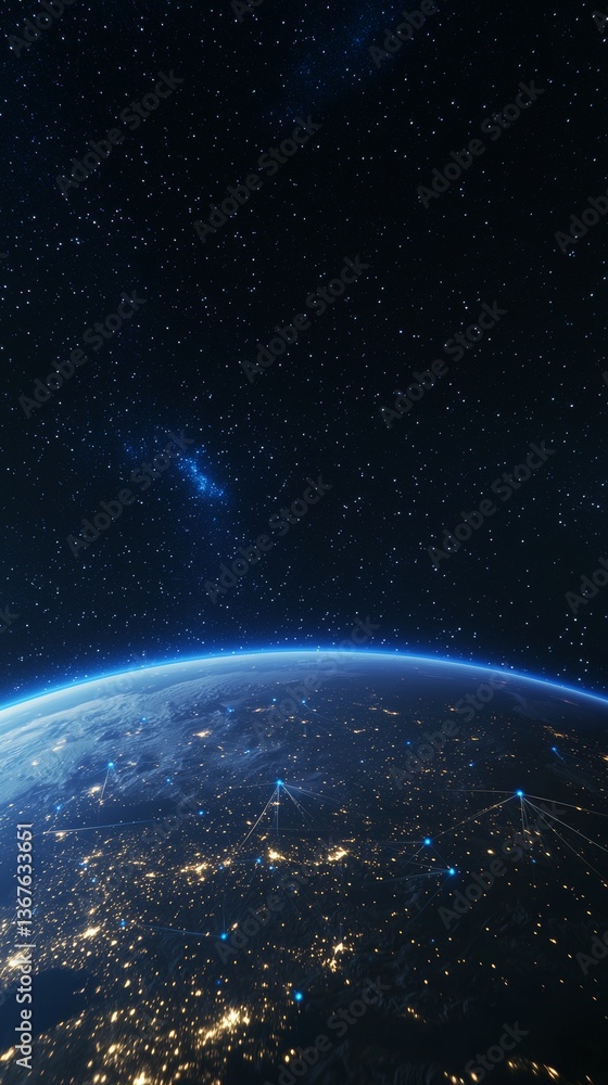 Poster the idea of global network and connectivity on earth with high speed data is embodied in the digital