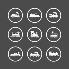 Icon set of trains with Steam Engine, Classic Locomotive Symbol