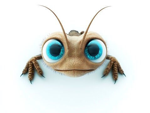 3D extraterrestrial alien with big glowing eyes isolated