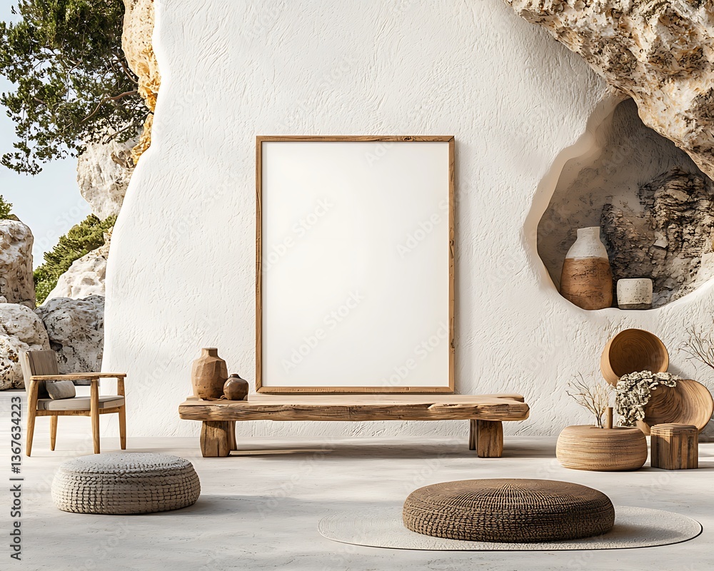 Poster minimalist interior design empty frame mockup
