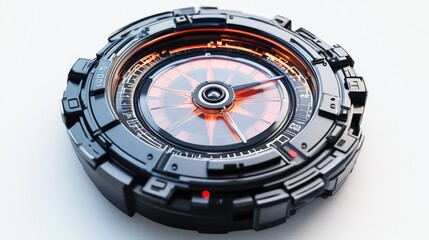 Naklejka premium A futuristic compass showing directions with advanced mechanical design details