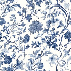 Vintage Floral Pattern in Blue and White for Elegant Designs