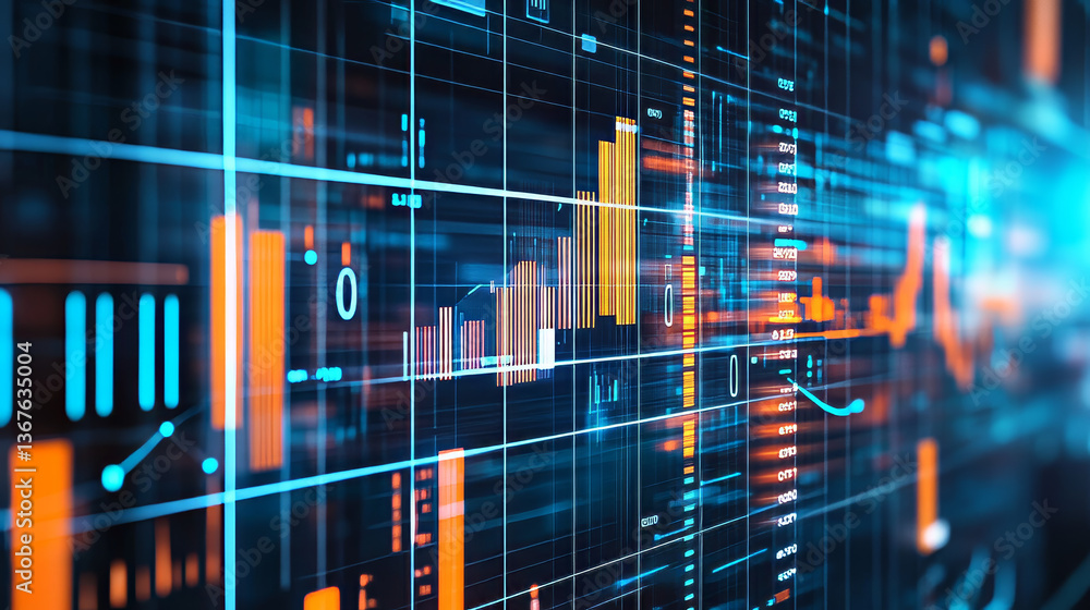 Poster isometric business analytics and financial technology, data visualization concept. business analytic