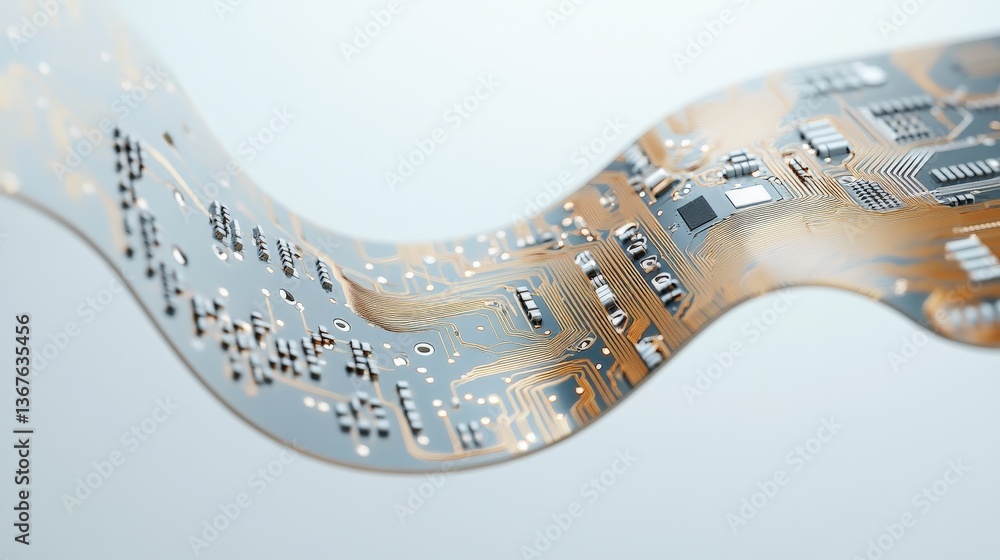 Poster detailed image depicting a curved electronic circuit board with components