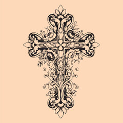 black and white tattoo design of Jesus Christ cross