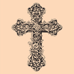 black and white tattoo design of Jesus Christ cross