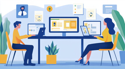 Isometric Online job search and human resource concept. Infographics of Business data visualization. Process chart. Job interview, recruitment agency vector illustration
