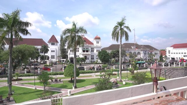 View seen from the Vredeburg Fort complex in Yogyakarta, colonial buildings are visible in the zero kilometer point area.