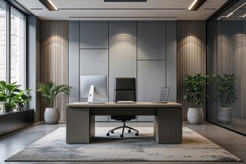 Modern Minimalist Office Interior as a Professional Setting for Marketing Designs