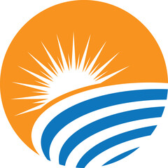 Sun sea wave logo sunset beach coast icon symbol vector, summer Wave sun Logo Sign Design Icon