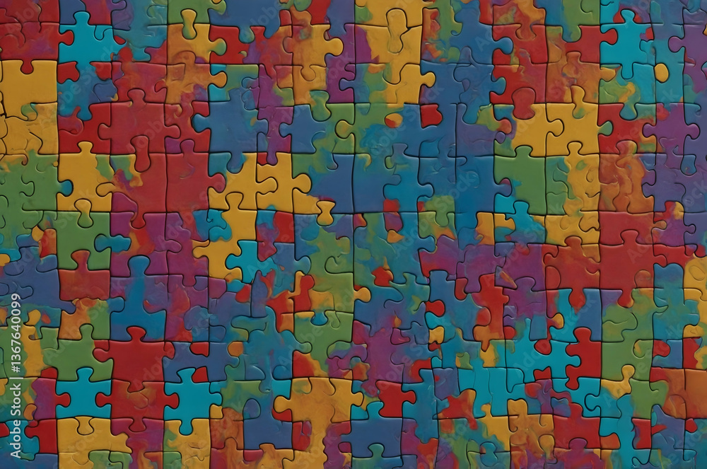 Poster vibrant jigsaw puzzle mockup design, seamless pattern illustration showcasing interlocking pieces wi
