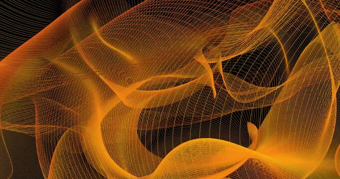 A solar veil holograin motion on a black background. A computer mathematical model. Multidimensional abstraction, colorful background particles. The rotation of the orange lines on the Science screen.