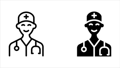 Doctor with Stethoscope Icon set. Nurse logo, medical and health care hospital patient examination on white background