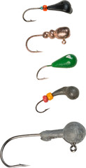 Fishing spinners and wobblers multi-colored on background