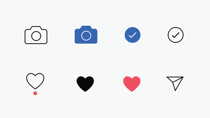  A collection of various icons commonly used for interactions on social media platforms.
