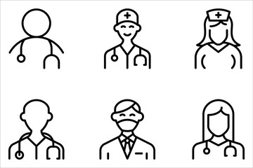 Doctor with Stethoscope Icon set. Nurse logo, medical and health care hospital patient examination on white background