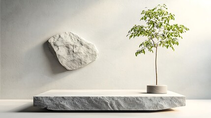 Minimalist white stone platform plant decor