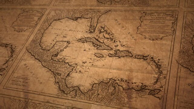 Vintage colonial chart showing Cuba, Yucat&aacute;n, and Antilles