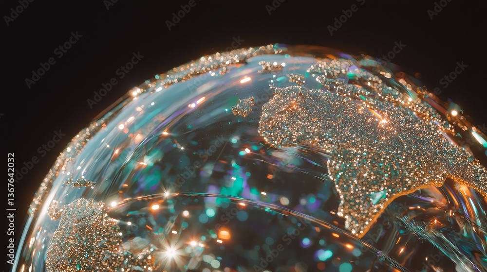 Poster a digital globe with glowing connections and blurred businesspeople in the background serves as a sy