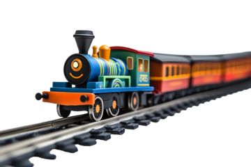 Happy Cartoon Train On Tracks Clipart, isolated on a white background
