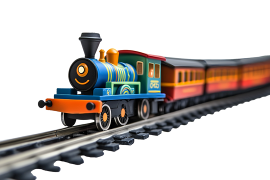 Happy Cartoon Train On Tracks Clipart, isolated on a white background
