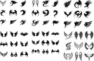 Wings icons set. Wing logo. Vector Illustration of wings collection set Angel wings icon vector set. fly illustration sign collection. pilot symbol. Wings icons set. Simple set of wings vector icons 