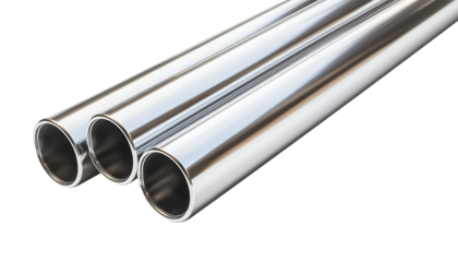 Three Shiny Metal Pipes Isolated on Transparent Background - Steel Tubing PNG