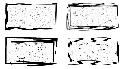 Set frame Black vector rectangles and squares. Airbrushing paint banners, splatter ink shapes. Places for text or pictures. Graffiti spraypaint element.