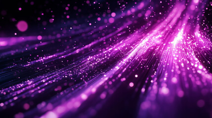 Obraz premium Purple neon light streaks radiating from the center on a dark background, evoking themes of technology, big data, and bots.