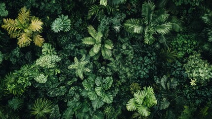 Aerial View of Lush Tropical Greenery: A Verdant Canopy of Diverse Plants