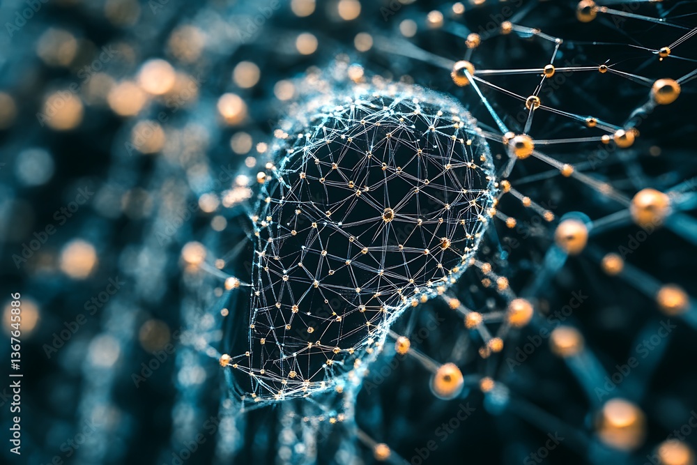 Poster a digital illustration combining neural intelligence with advanced mechanical elements.