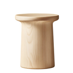 Simple cylindrical wooden stool, light natural maple finish, slight concave top, Japandi aesthetic, isolated on light grey background, studio shot.