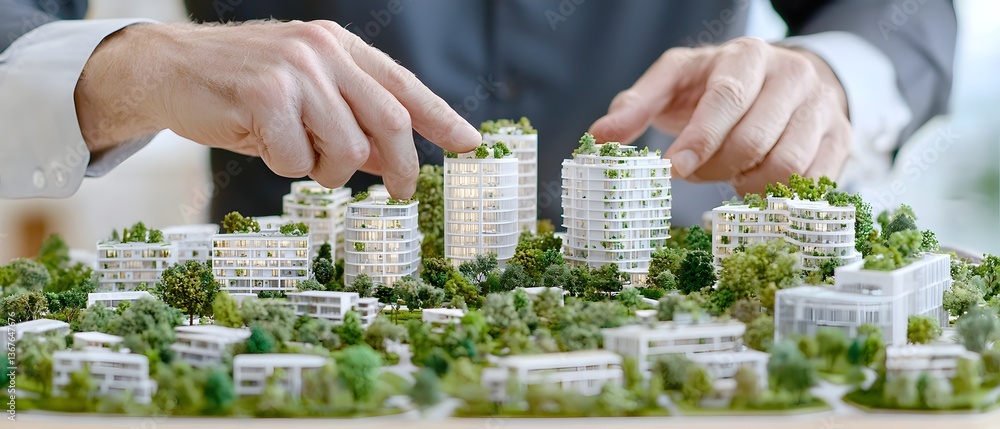 Poster a team of real estate investment professionals analyzing property growth data using interactive 3d m