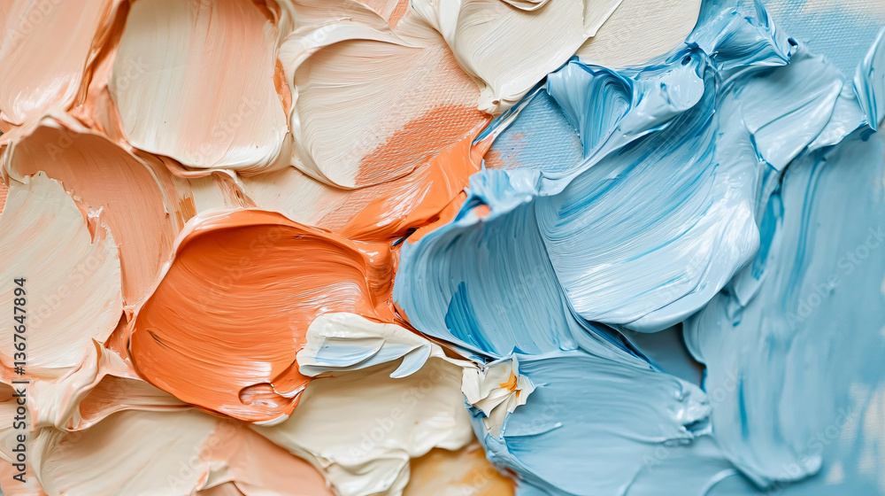 Poster artistic view of paint blended on a table surface displaying masterful color combinations and textur