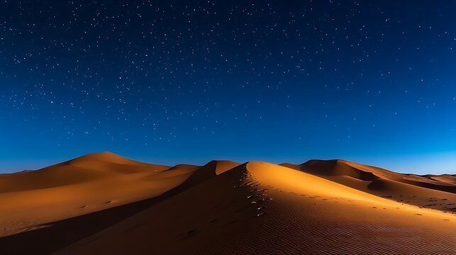 Sand Dunes Under Starry Night Sky in Desert Landscape Photography - Powered by Adobe