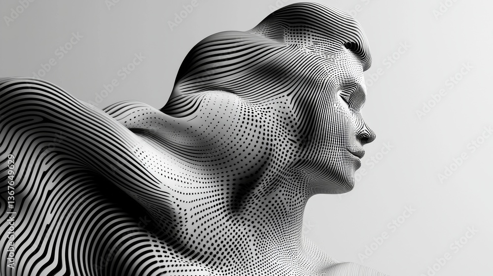 Poster a design featuring abstract white and gray backgrounds with technical line illustrations
